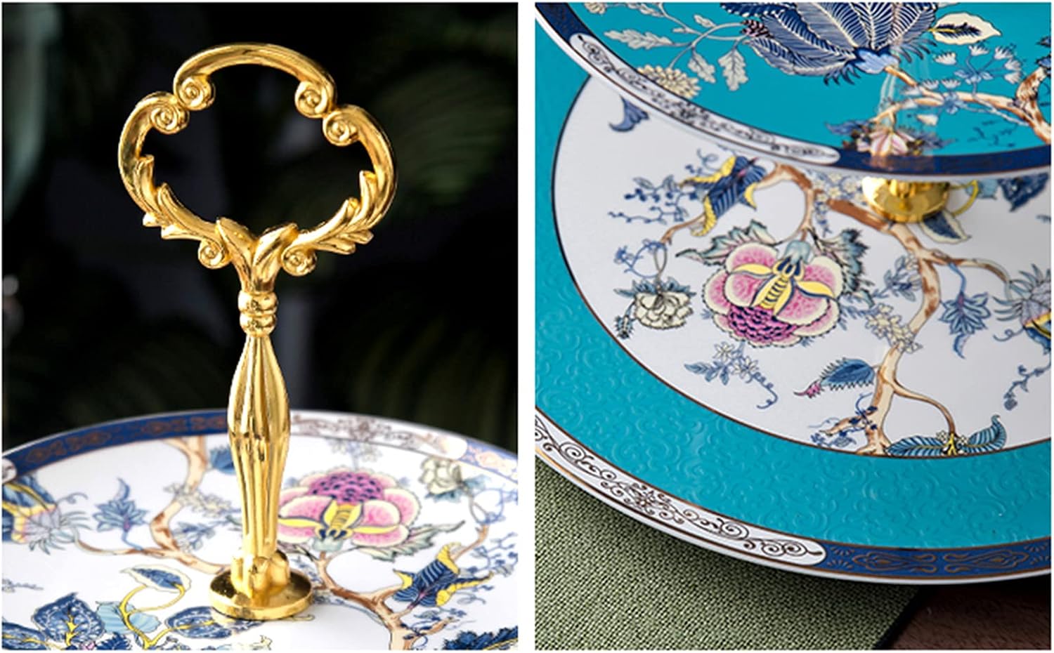 Tiered Stand Tower Multi Tier CupRemovable Porcelain Cake Platter, Serving Tray for Put Snack Pastries Jewelry, Chinese Style Tiered Tray Stand Dessert Tree Tower