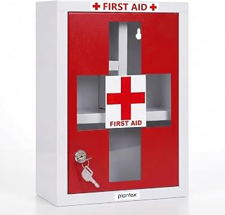 Plantex Metal Emergency First Aid Box for Home/Medical Box for Medicine Storage with Multi Compartments for School, Office - with Lock (Red & White) Big Size, Wall Mount