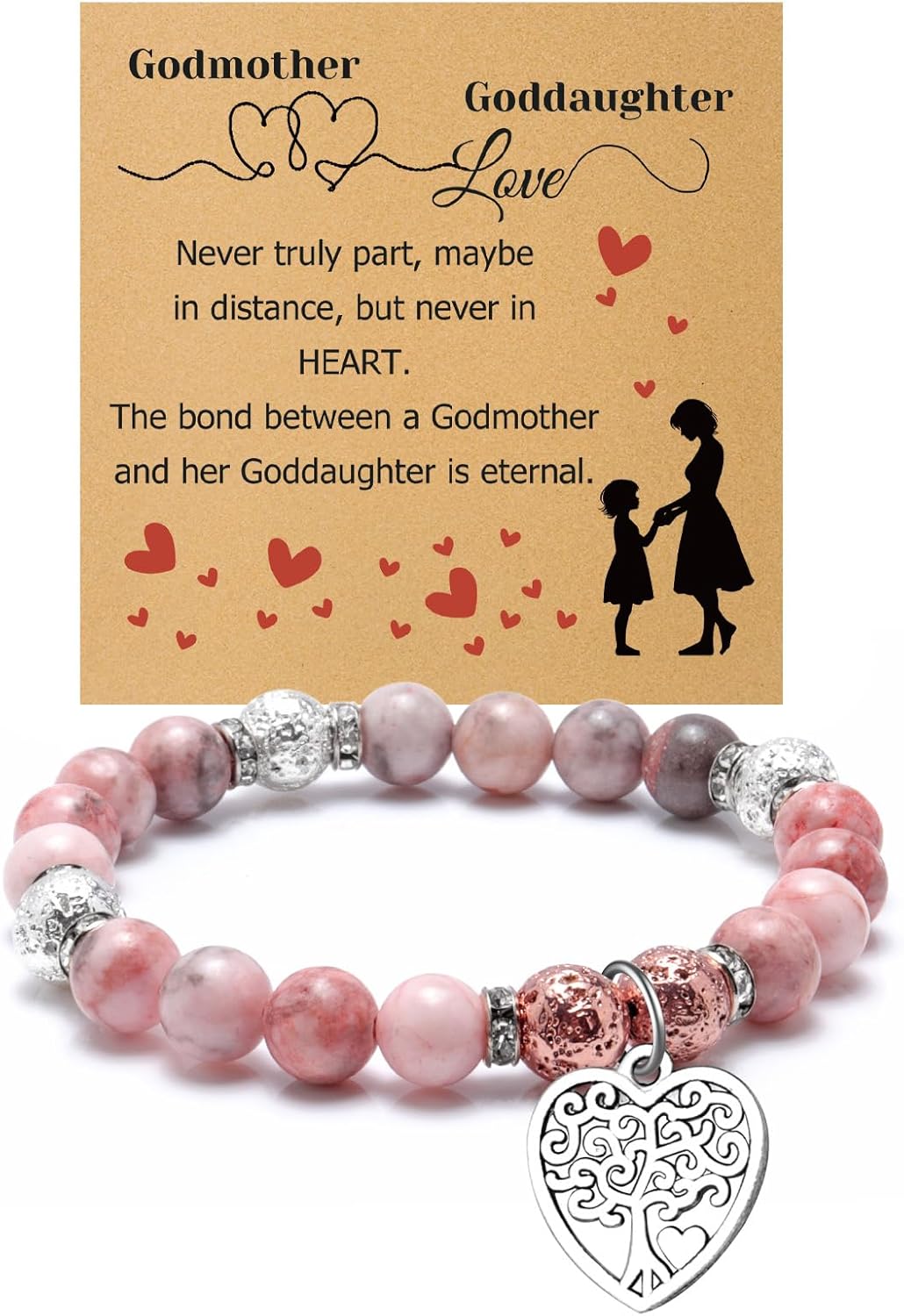 Mwphuy Goddaughter Bracelets Gifts from Godmother Godmother Goddaughter Bracelets Inspirational Birthday Gift for Her Godmom Gifts from Godchild Beaded Bracelet for Women Girls First Communion Gift