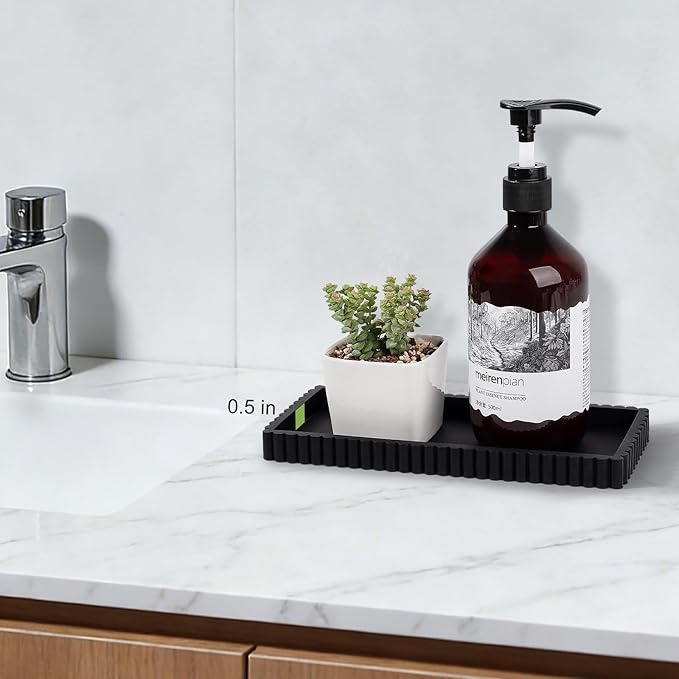 Organizador de Baño de Silicona, Bandeja para Esquina de Lavabo, Negro miniatura 3