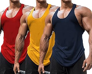 Babioboa Men's 3 Pack Gym Workout Tank Tops Y-Back Muscle Tee Stringer Bodybuilding Sleeveless T-Shirts