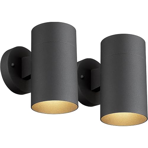 Ken & Ricky Modern Outdoor Wall Sconce Lights,Cylinder，Black ，2 Pack | No Glare Aluminum Exterior Lighting Fixtures,Downward Outside Wall Light,E26,For House Front Porch Garage Patio Entryway