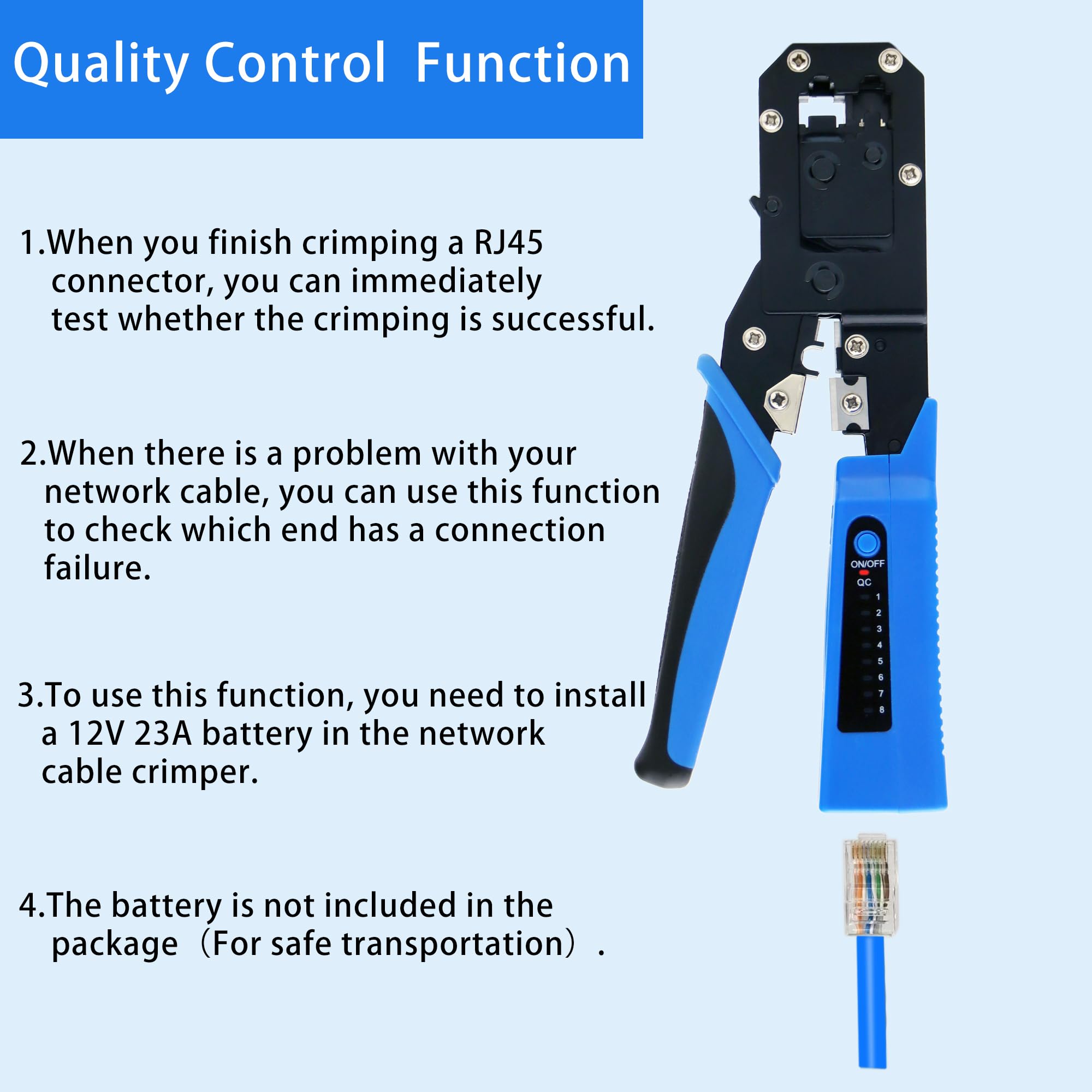 Kit de herramientas de crimpado RJ45 todo en uno, crimpadora Ethernet Cat6, Cat5, Cat5e, herramienta de crimpado con probador de cables de red, paquete de 50 conectores Cat5e RJ45, paquete de 50