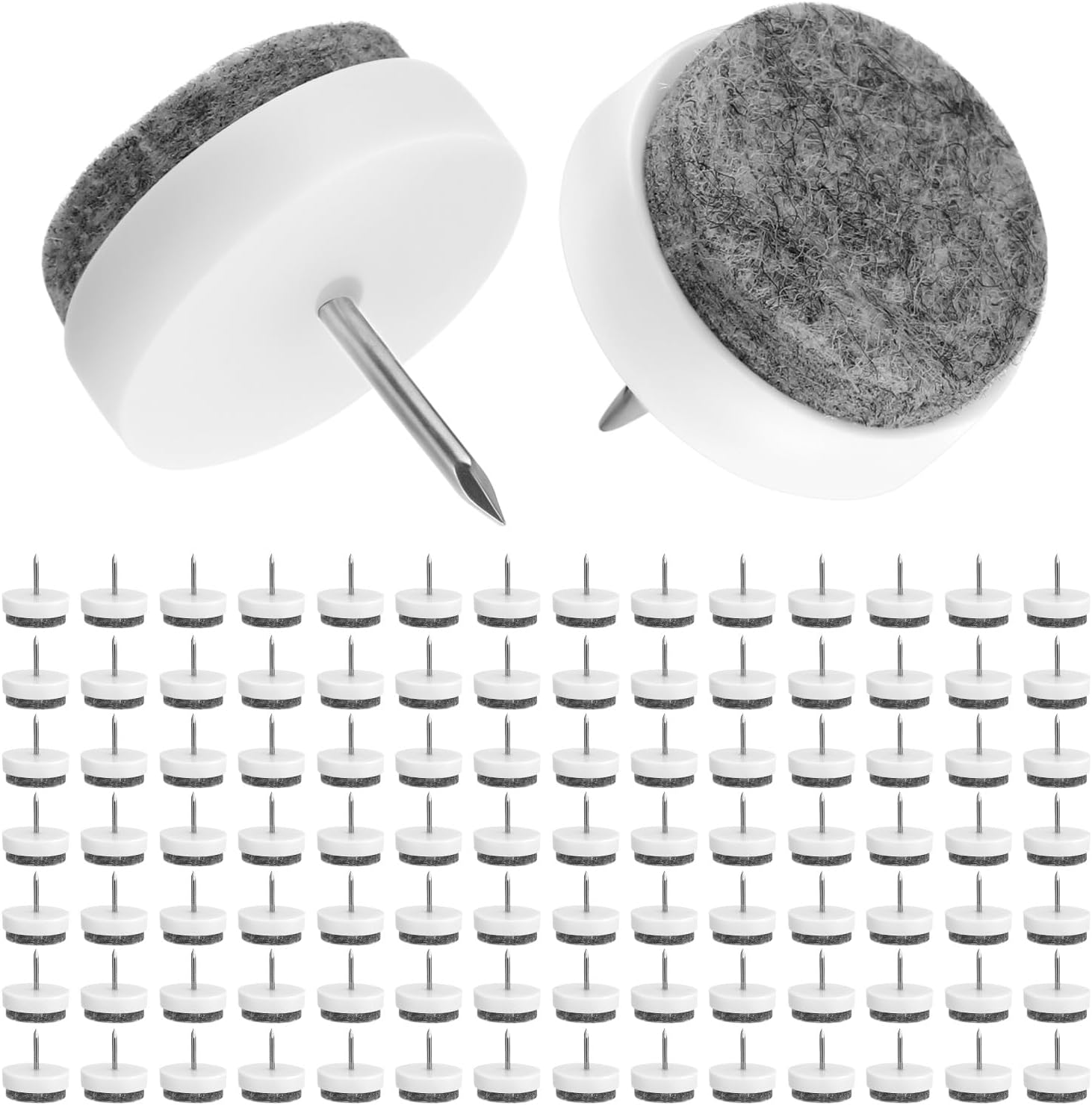 QWORK® 100 Pieces Furniture Felt Pads, Φ24mm Felt Floor Protector, Grey Felt Feet with Screws, Felt Glider for Furniture, Chairs