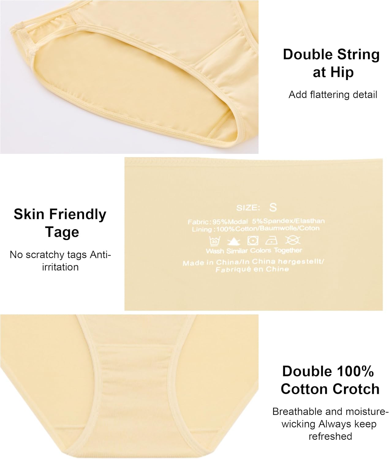 ANLIQI Women's High Cut String Bikini Panties Modal Comfort Breathable Stretch Bikini Underwear Soft Plus Size Underwear