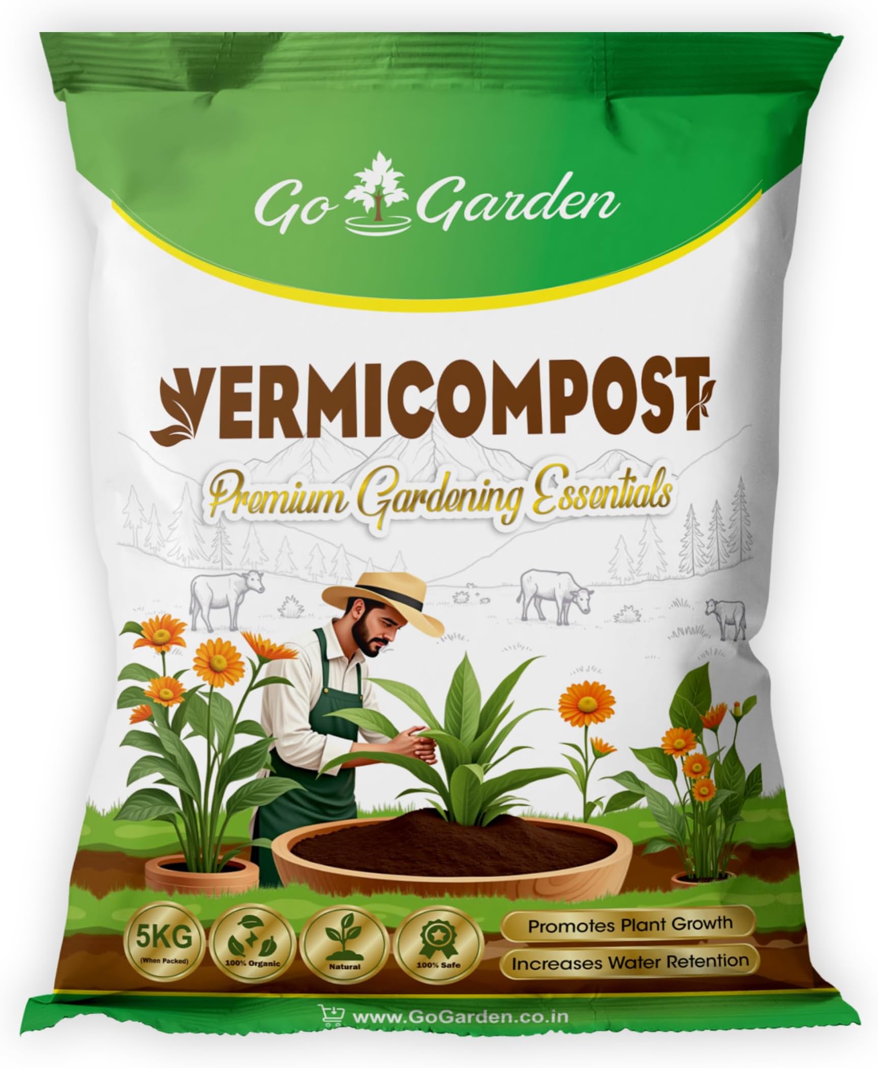 Go Garden Vermicompost 5 kg | 100% Natural Organic Fertilizer | Nutrient-Rich Compost for Healthy Plant Growth | Ideal for All Indoor & Outdoor Plants | Improves Soil, Water Retention & Aeration