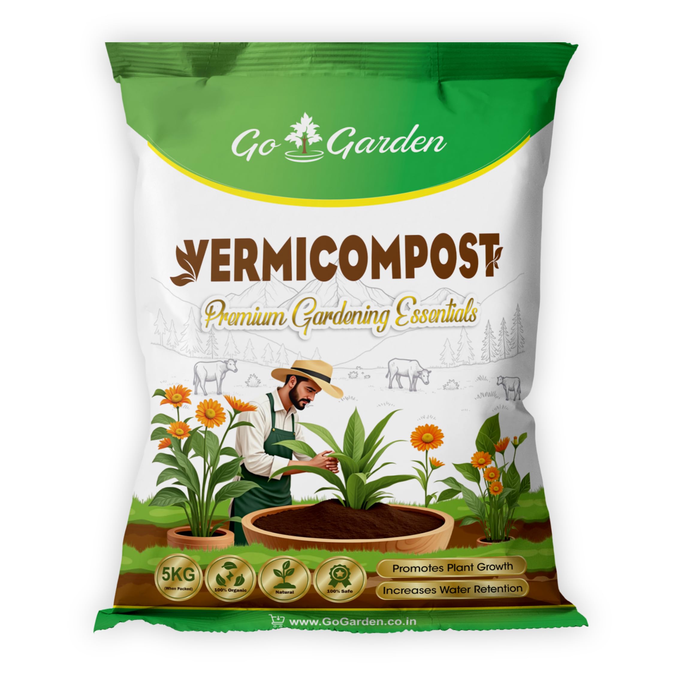 Go Garden Vermicompost 5 kg | 100% Natural Organic Fertilizer | Nutrient-Rich Compost for Healthy Plant Growth | Ideal for All Indoor & Outdoor Plants | Improves Soil, Water Retention & Aeration