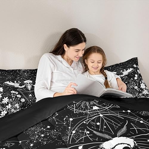 Miniatura 5 de Erosebridal Juego de ropa de cama de sol y luna, tamaño King, polilla de la muerte, juego de edredón con estrellas con purpurina, edredón bohemio