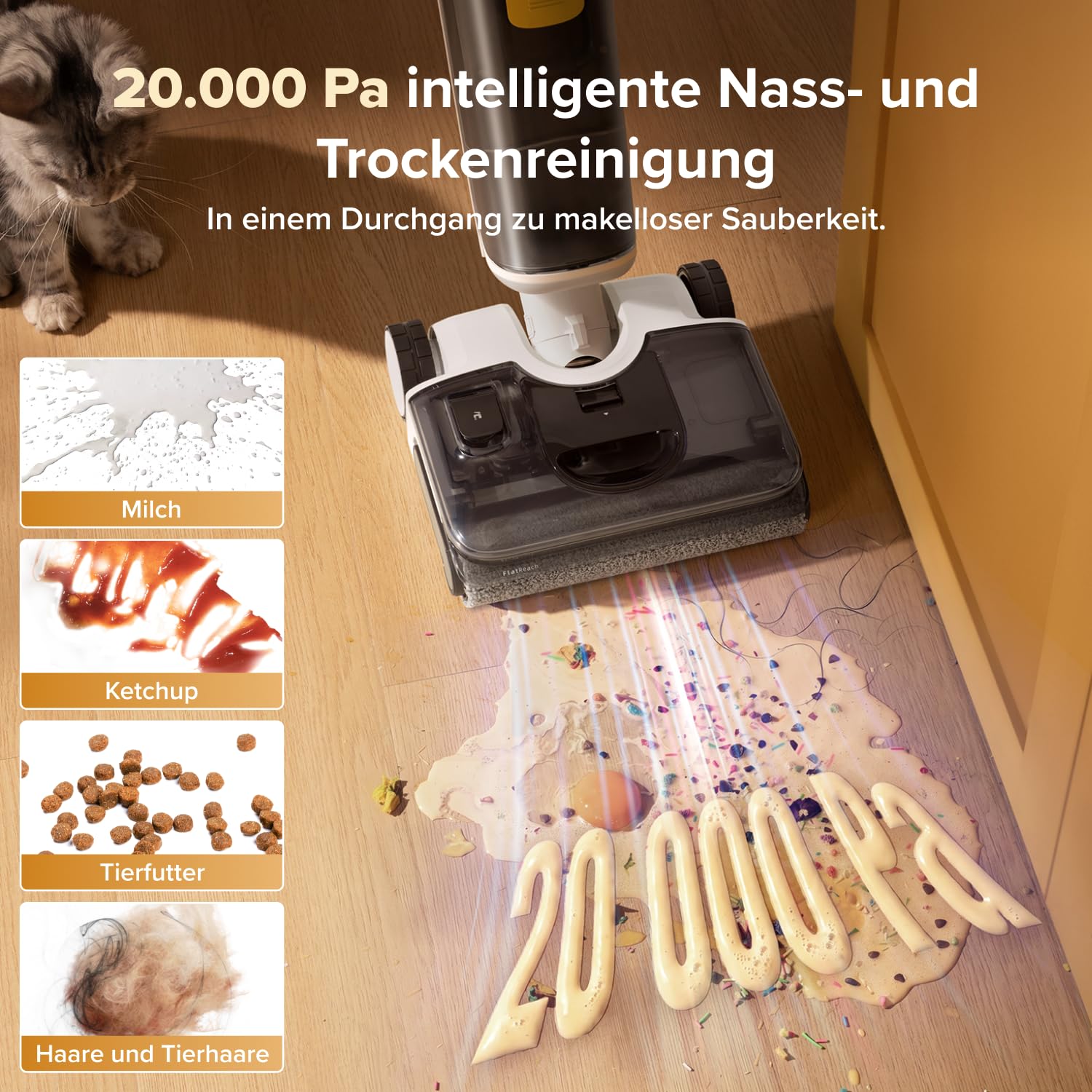 roborock F25 GT Gen 2 Nass Trockensauger, 180° Lay-Flat Saugwischer, 90°C Hochtemperatur Selbstreinigung, 20.000 Pa Akku Staubsauger mit Wischfunktion, Wischsauger Kabellos Anti-Tangle für HarteBoden