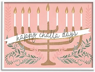 Stupell Industries Happy Challa Days Charming Menorah Festive Botanicals,Design by Jennifer Paxton Parker