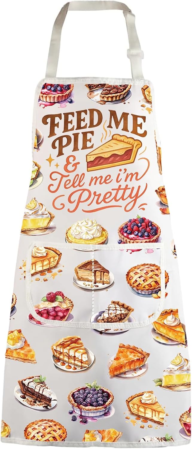 WZMPA Pie Baking Apron Pastry Foodie Lover Gift Feed Me Pie & Tell Me I'm Pretty Grilling Apron Pies Merchandise