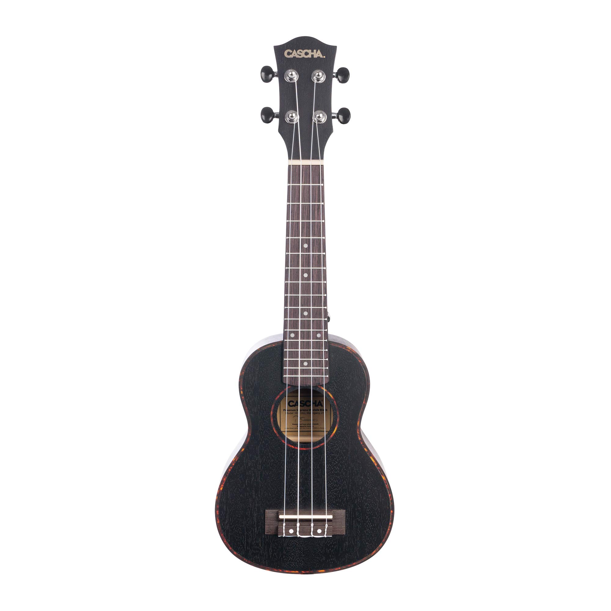 Cascha, ukulele soprano, nero, mogano, set di 3 plettri colorati, custodia per ukulele soprano, ukulele di alta qualità, in mogano, nero, piccola chitarra hawaiana per principianti avanzati