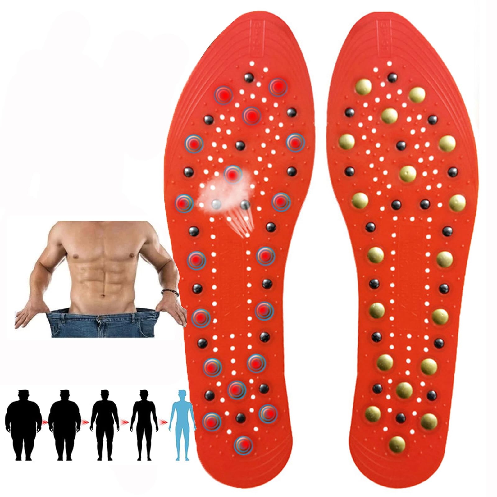 Generico 1 paire Solette Scarpe Plantare,Solette Magnetiche Originali,Solette Ortopediche Massaggio Solette Magnetiche per Agopressione,für Die Durchblutung & Fußmassage (Size:3 Pairs,Color:Rosso)