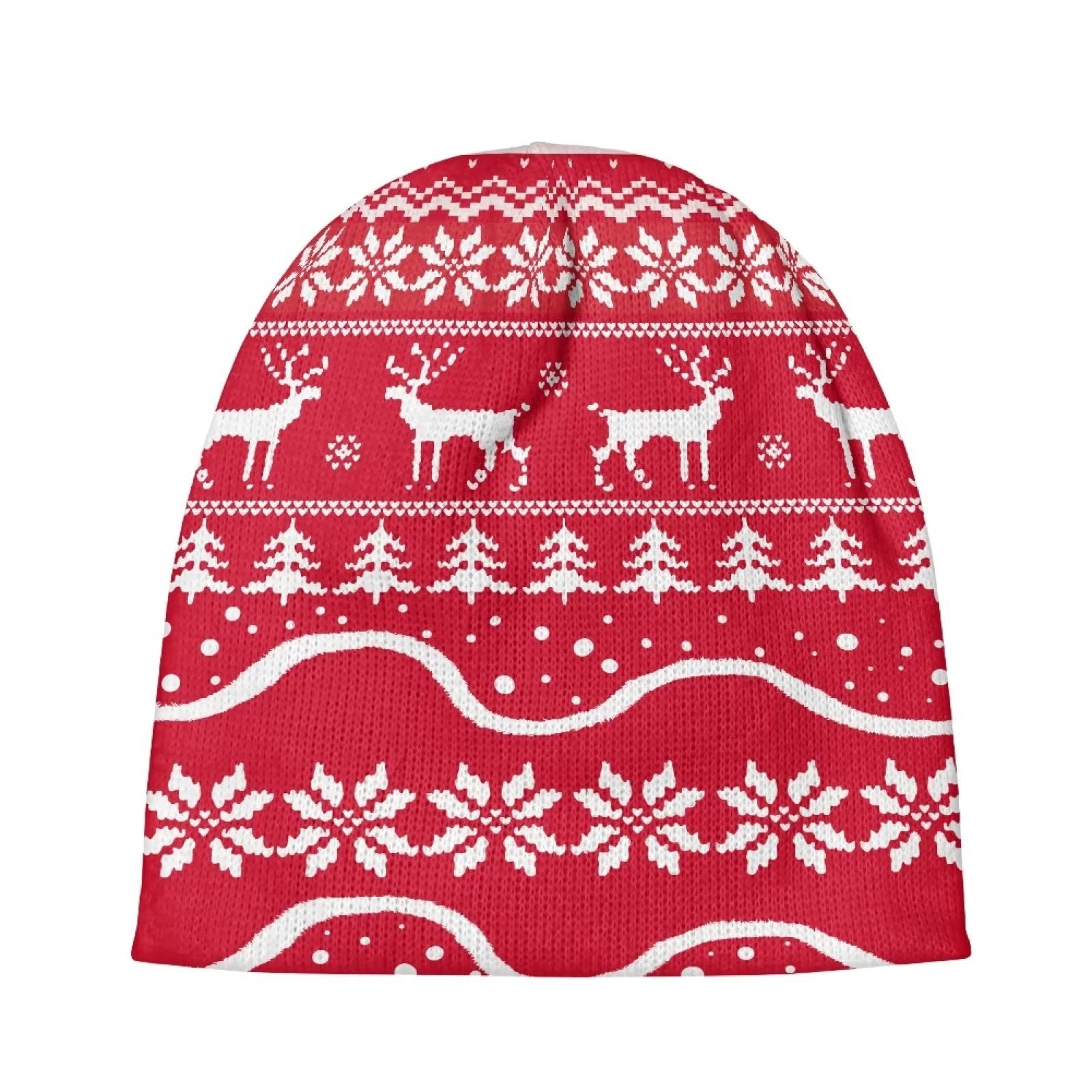 AFPANQZ Christmas Knit Beanie Hat Cold Weather Warm Winter Skull Cap Beanie Durable Acrylic Cuffed Beanie Hat Casual Fisherman Beanie One Size Windproof Beanie Xmas Red