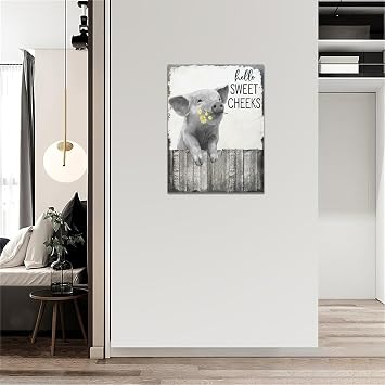 SweetFox Farmhouse Pig Bathroom Wall Art Funny Black and White Animal Pictures Wall Decor Rustic Bath Sign Pig with Daisy Canvas Painting Print Artworks for Bedroom Toilet Laundry Restroom 12x16