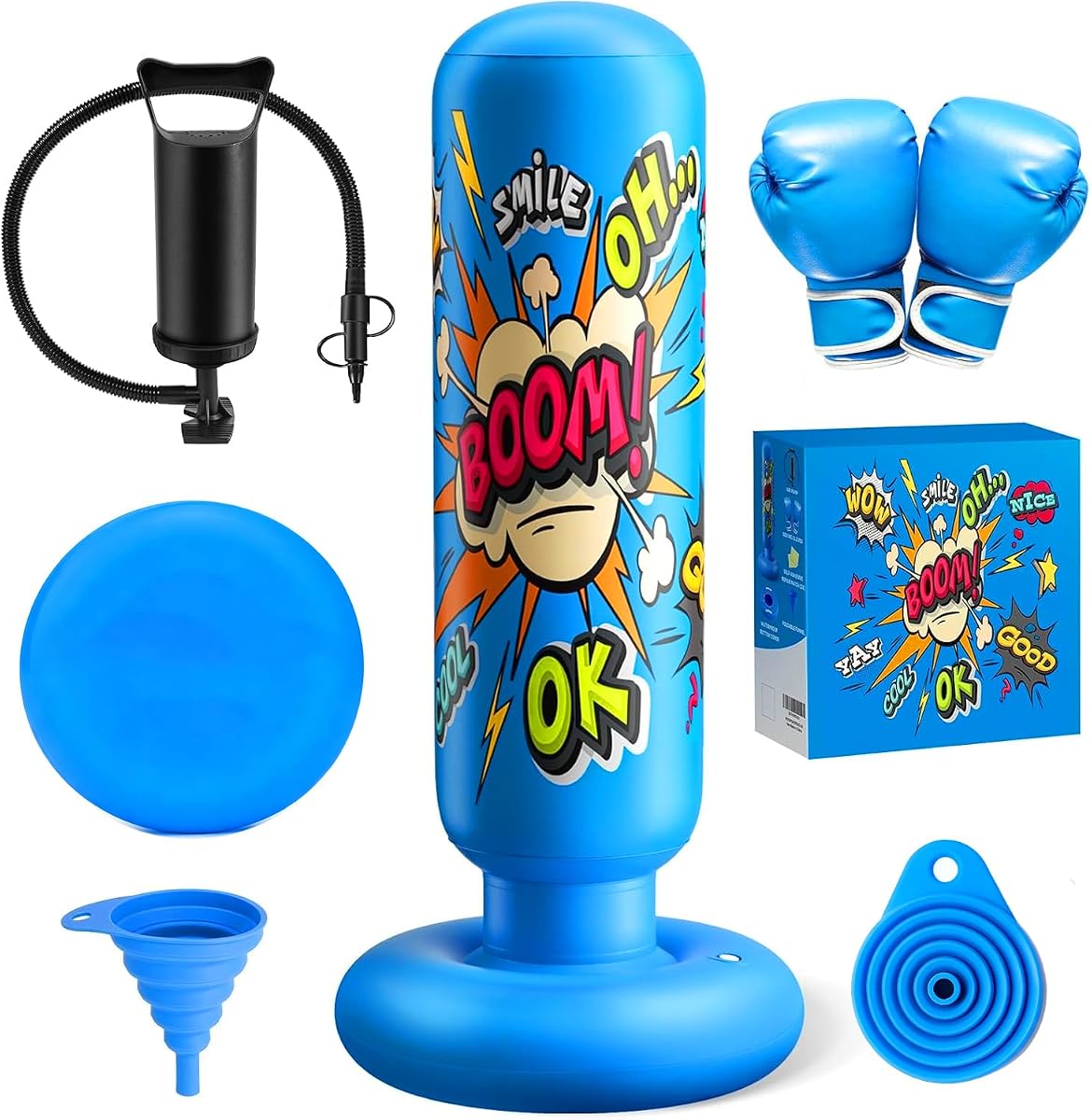 Inflatable Punching Bag for Kids 3-12, Boxing Equipment for Kids and Adults, Christmas, Birthday Gifts, Punching Bag Practice Karate, Taekwondo(Blue)