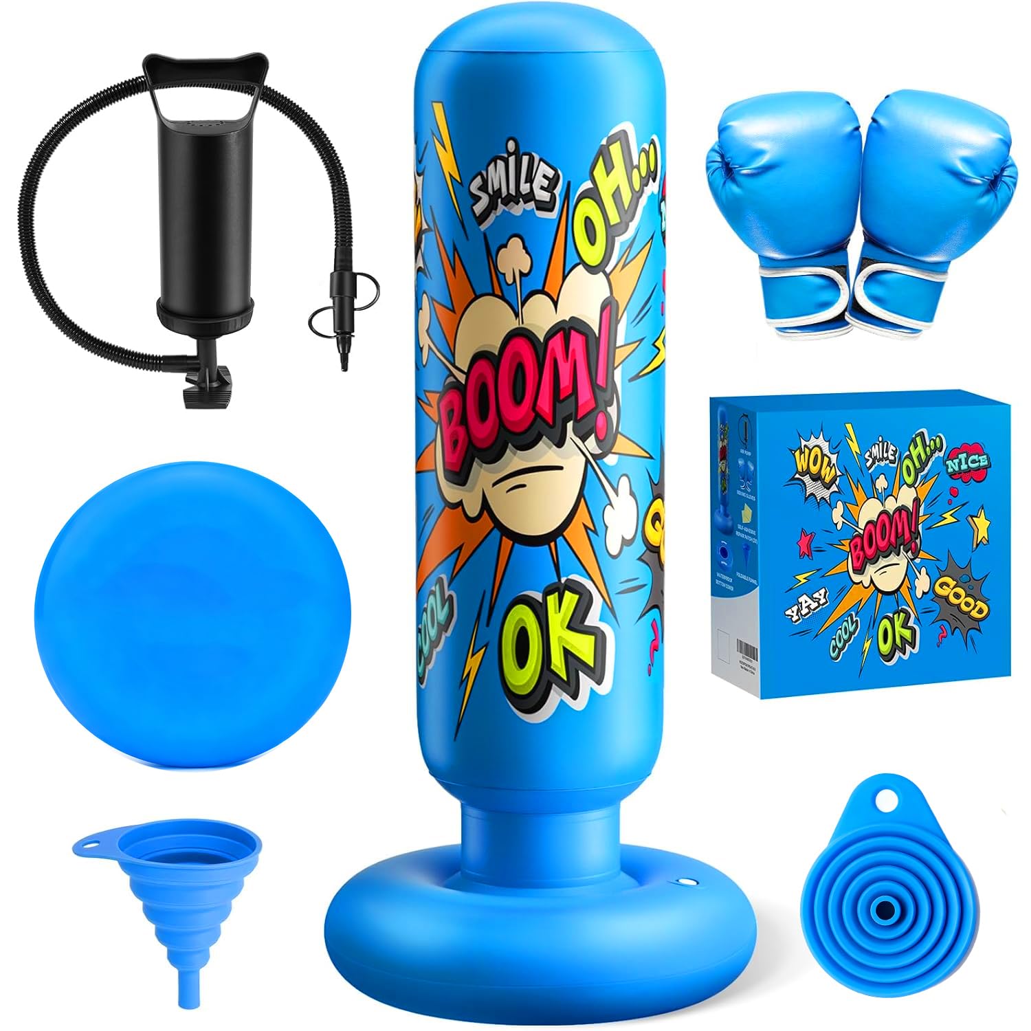 Inflatable Punching Bag for Kids 3-12, Boxing Equipment for Kids and Adults, Christmas, Birthday Gifts, Punching Bag Practice Karate, Taekwondo