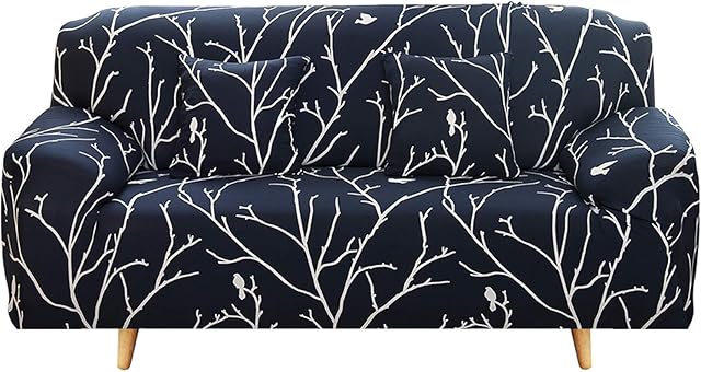 HEYOMART Sofa Cover High Stretch Elastic Fabric 1 2 3 Seater Sofa Slipcover Chair Loveseat Couch Cover Polyester Spandex Furniture Protector Cover with 1 Pillowcase (2 Seater, Pattern #Bird)