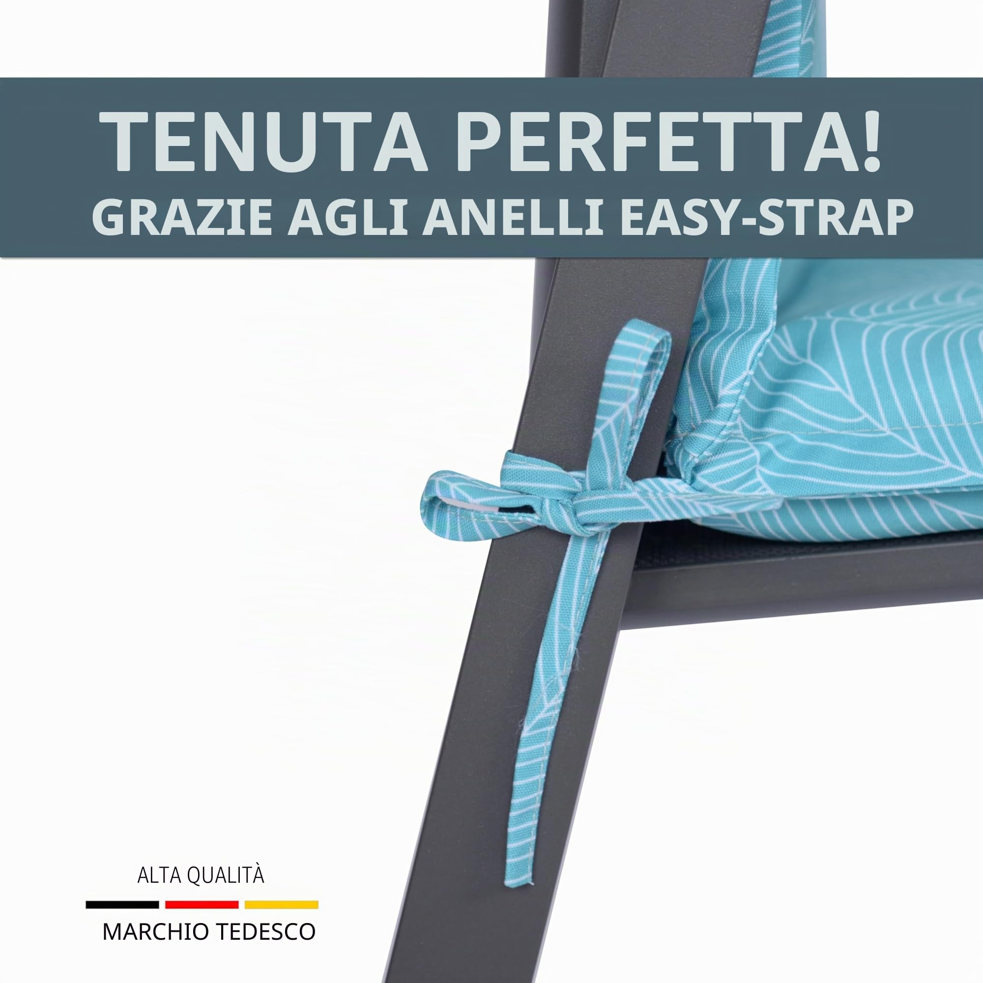 LILENO HOME Cuscini per sedia da giardino [set da 1 – sedia con schienale alto] in foglie Aqua – comodi cuscini per sedie da giardino – cuscini per sedie da giardino e sedie pieghevoli