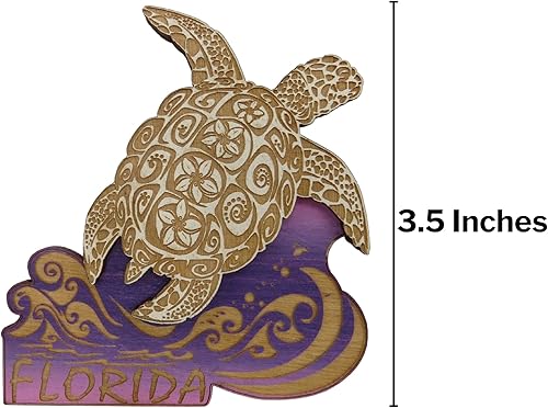 Miniatura 3 de Imán pintado de madera de tortuga marina de Florida cortado con láser, recuerdos rústicos quemados o accesorios coleccionables para refrigeradores,