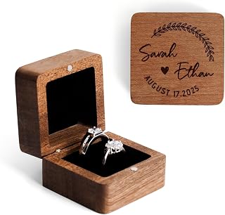 Customizedbee Personalized Wooden Wedding Ring Box - 2 Slot Custom Engraved Ring Holder Jewelry Storage Box for Proposal Ceremony, Anniversary Engagement Gifts for Men Women (Square)