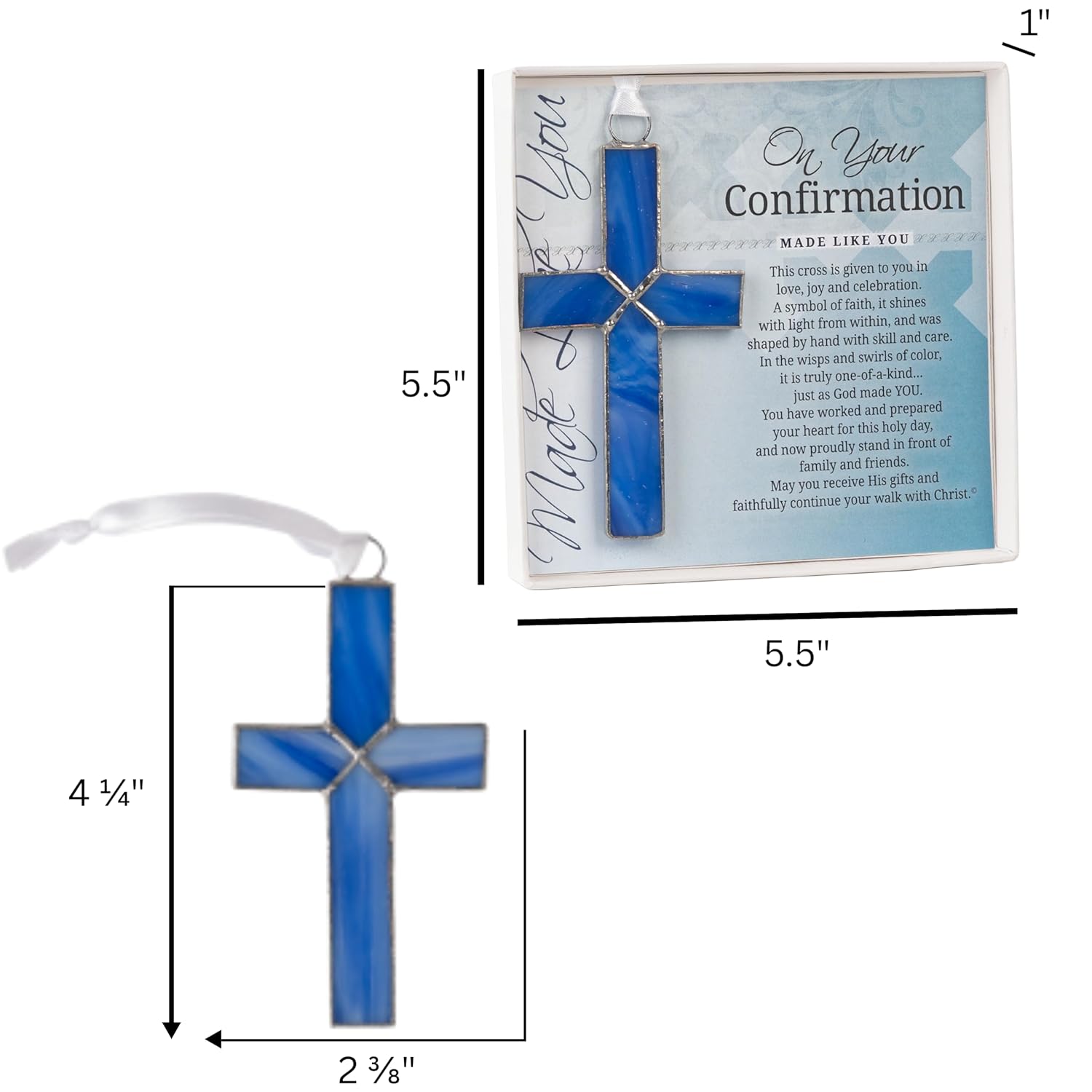 Handmade Blue Stained Glass Cross-Confirmation Gift for Boy/Grandson/Godson/Nephew