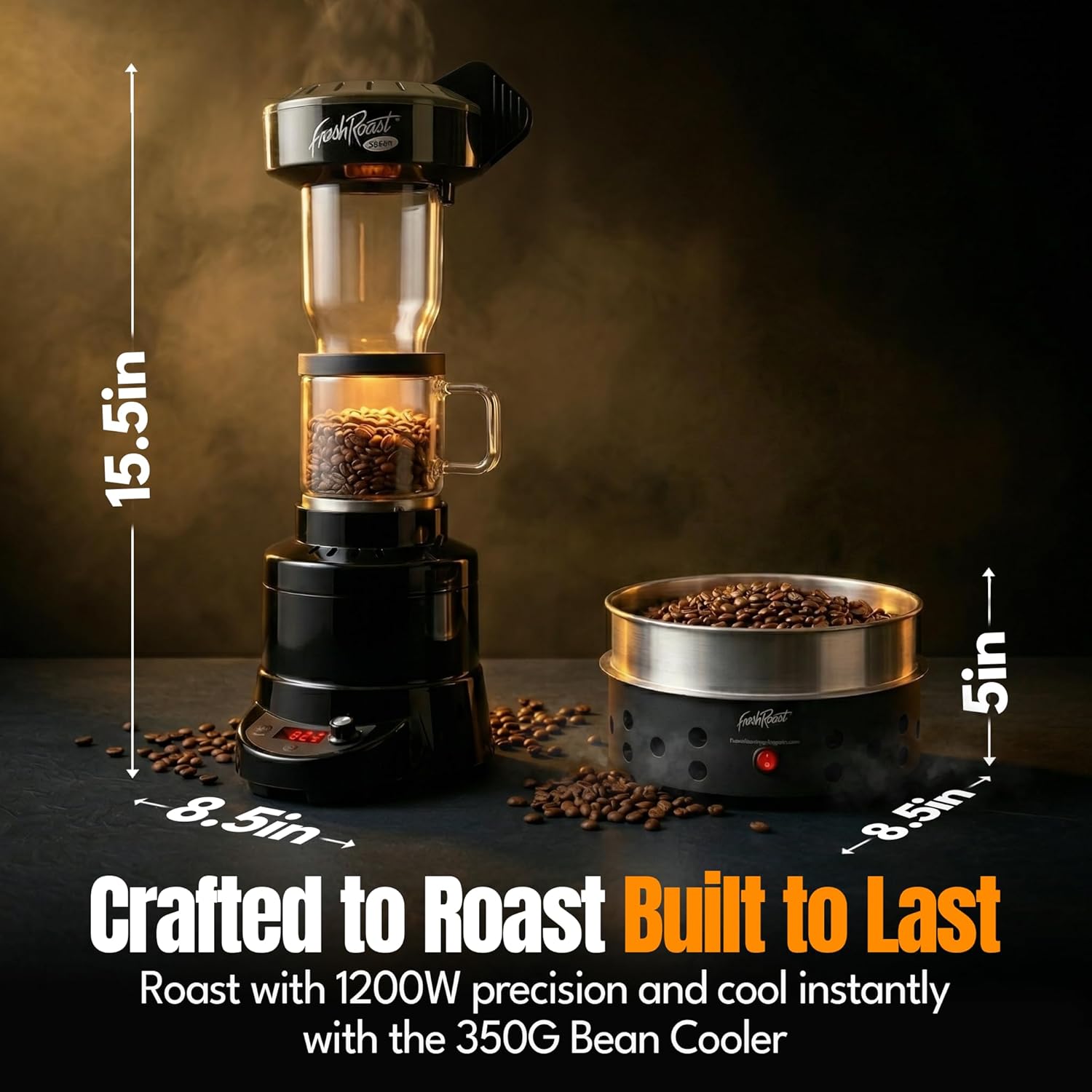 Fresh Roast Coffee Roaster Bundle, SR540, Glass Extension Tube, Coffee Bean Cooler, (2 Lbs) Sample Packs of Green Beans, (2-pack) Sample trays, Chaff Brush