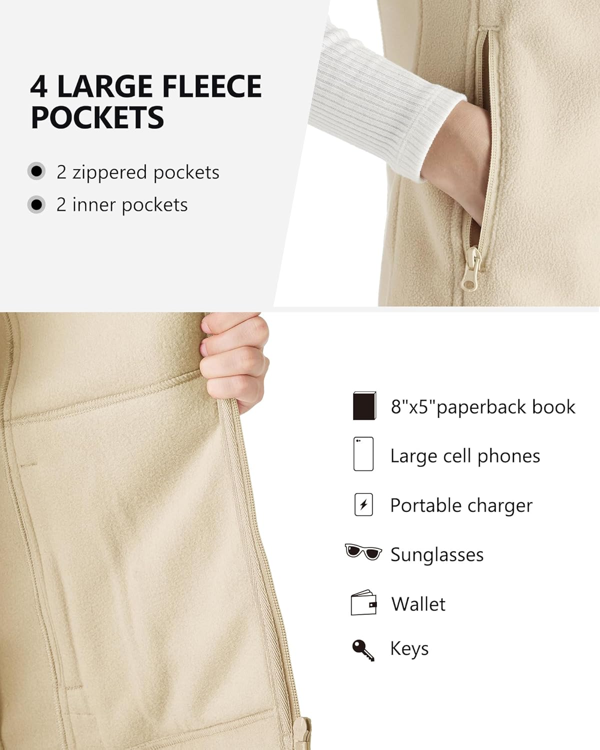 Outdoor Ventures Women's Polar Fleece Zip Vest Outerwear with Pockets,Warm Sleeveless Coat Vest for Fall & Winter - Image 3