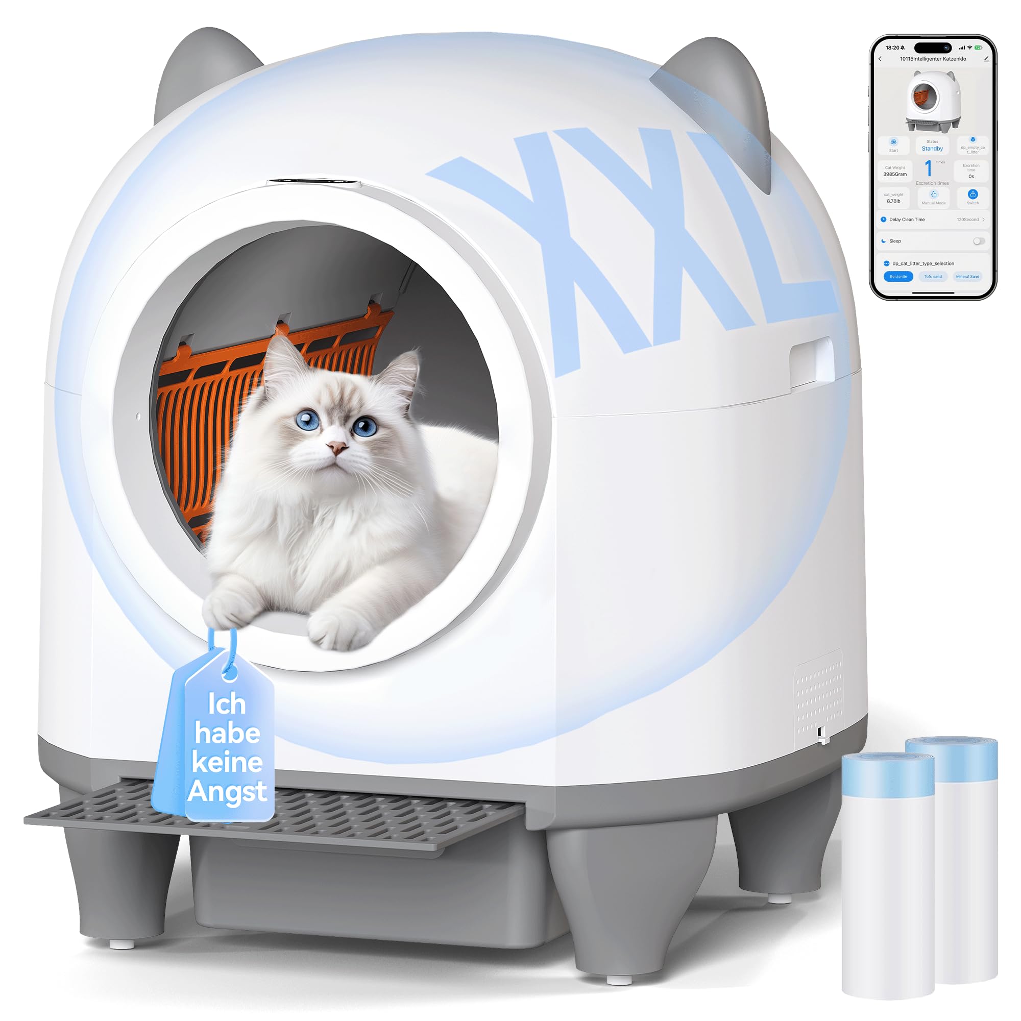 Devoko Large Self-Cleaning Cat Litter, 90 L Large Capacity Automatic Litter Box, Equipped with 6 Security System, Compatible with App Control, Improved Odour Elimination Function