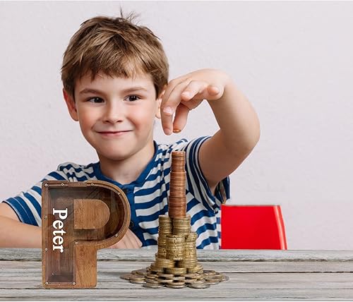 Vista 29 de Alcancía grande de madera personalizada para niños, alcancía con nombre personalizado, alcancía (nombre grabado láser) letras del alfabeto