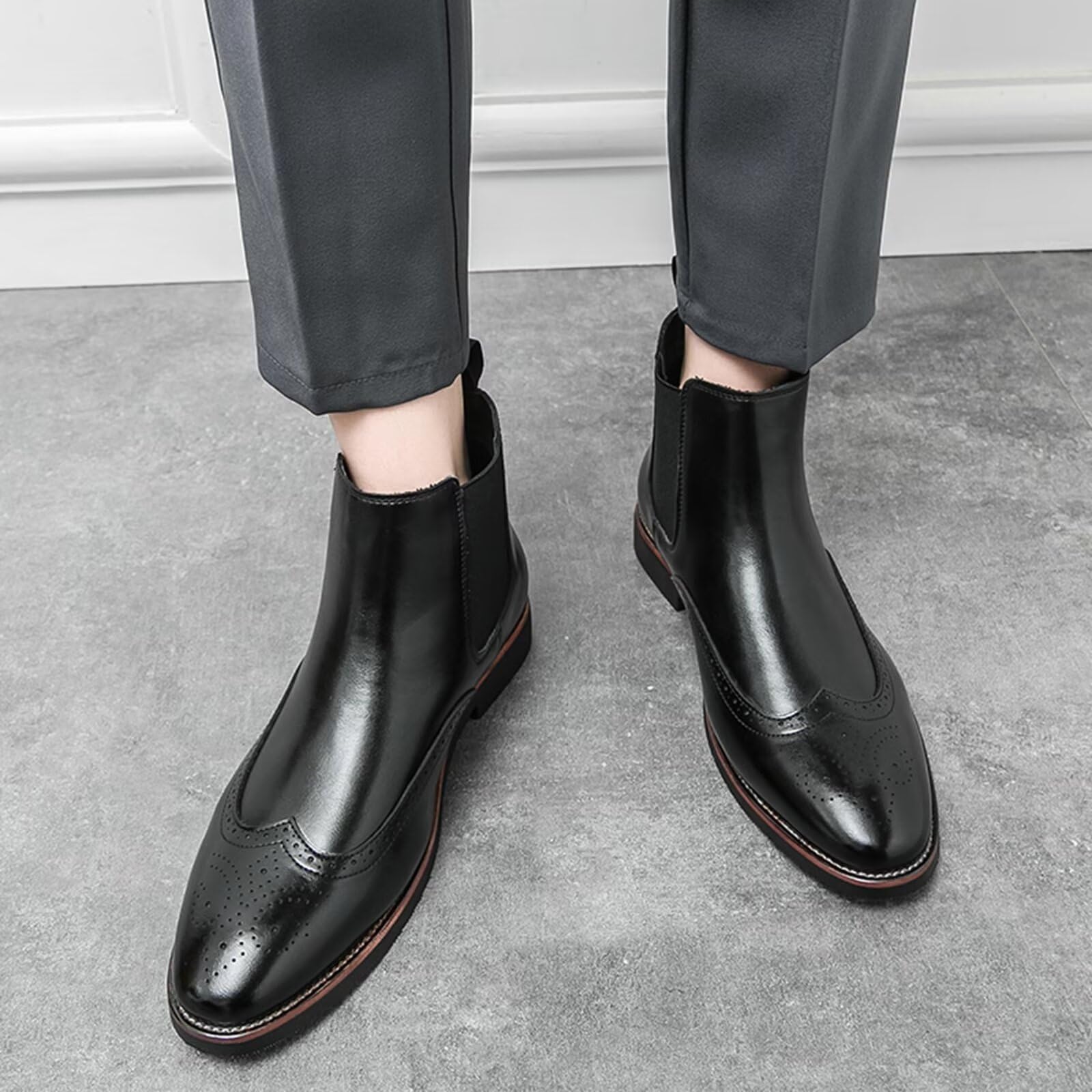 Buty Chelsea męskie skórzane kowbojskie botki wysokie buty wciągane na co dzień retro stylowe buty robocze grube biznesowe buty do sukienki biznesowej na spacer na studniówkę