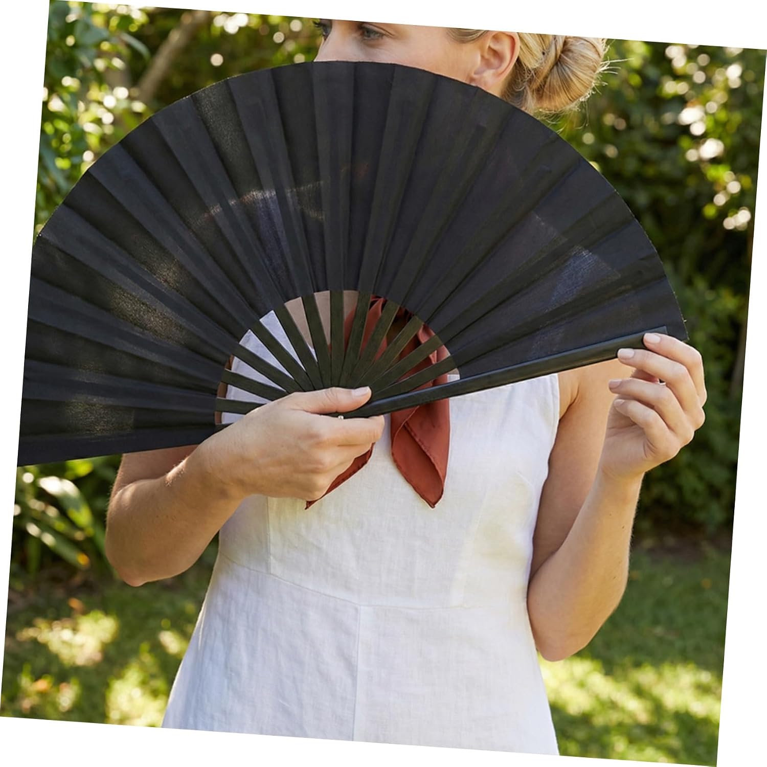 Tofficu 3 Sets Retro Folding Hand Fans for Women Portable Black Chinese Kung Fu Hand Fan with Quick and Smooth Opening Includes Storage Bag and Daily Use
