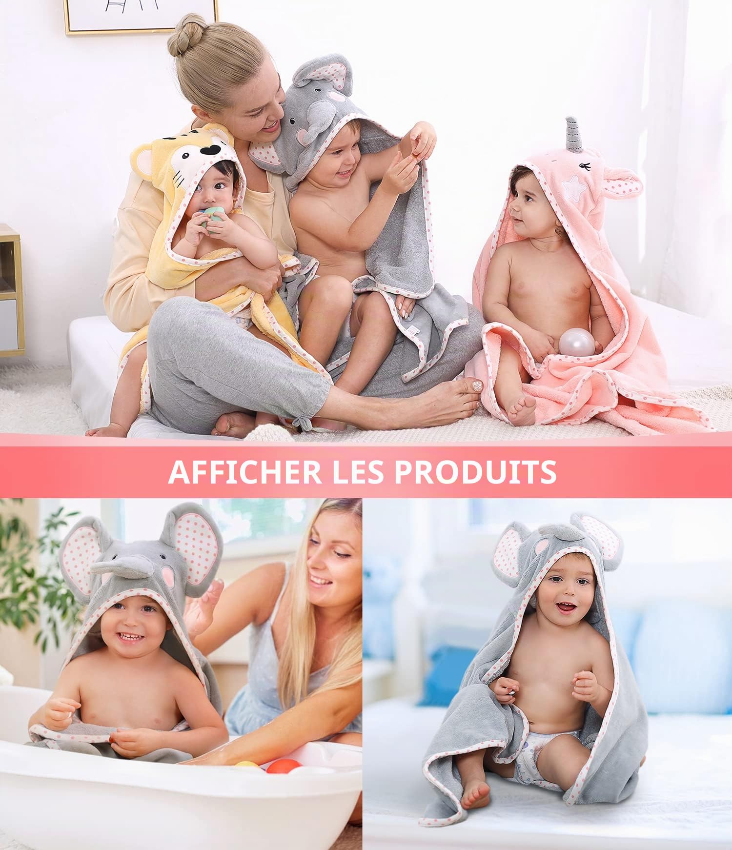 TBEZY Cape de Bain Bébé à Capuche, Coton Sortie de Bain Bébé avec Design Animal, Drap Serviette de Nouveau-né (Eléphant pour 1 à 5 Ans)