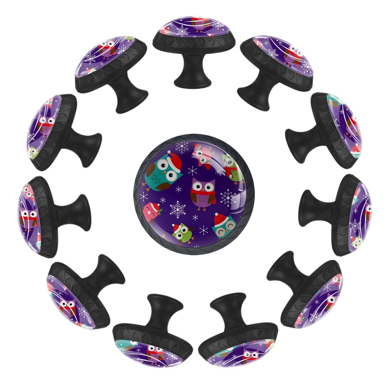 Boutons de tiroir ronds de 35 mm avec motif flocon de Noël pour commode et chambre, lot de 12