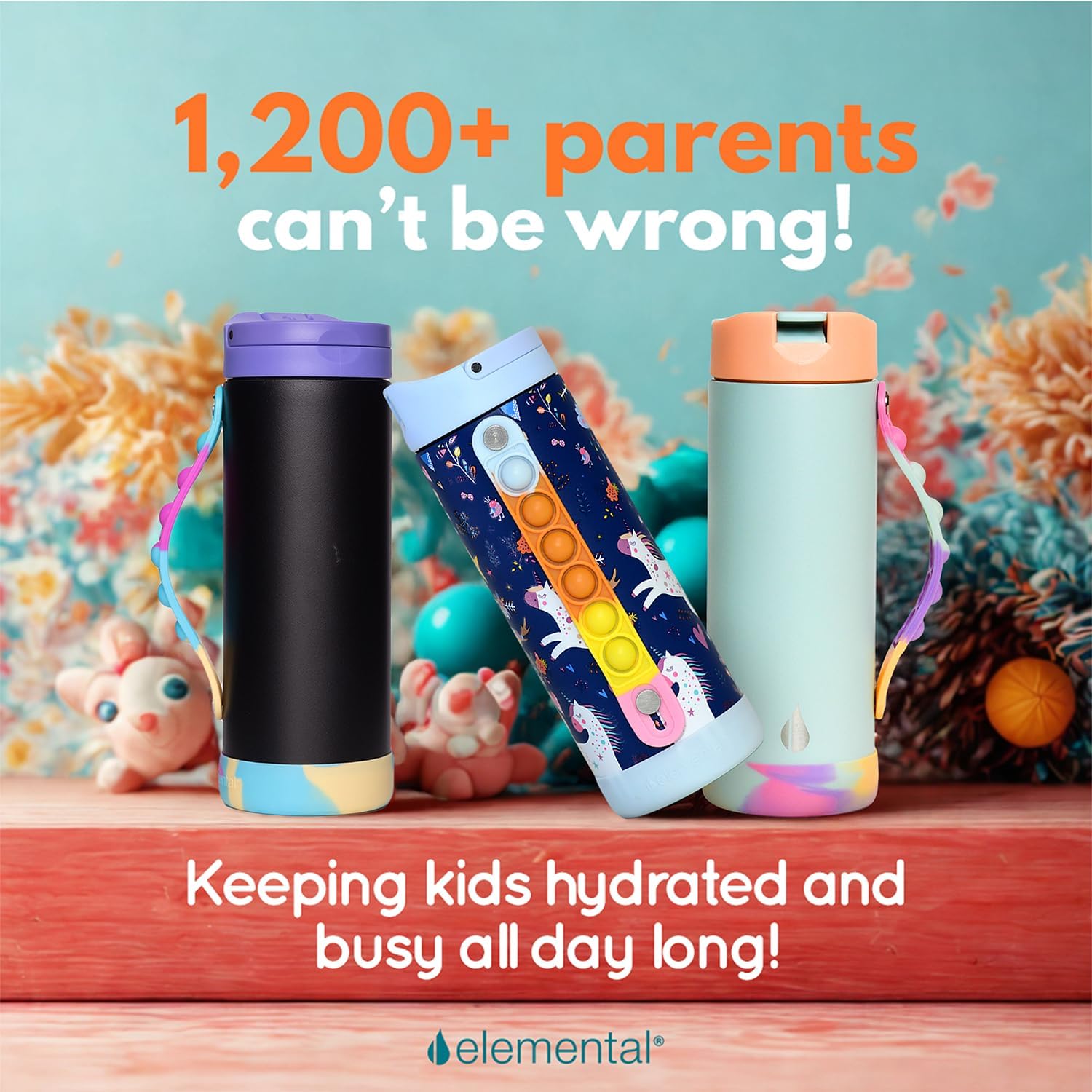 Elemental Iconic Kids Water Bottle for School - 100% Leak-Proof Insulated Water Bottles with Straw Lid & Pop-It Handle for Boys & Girls - Triple-Wall Insulated & BPA-Free, 14oz – Mint Sorbet - Image 6