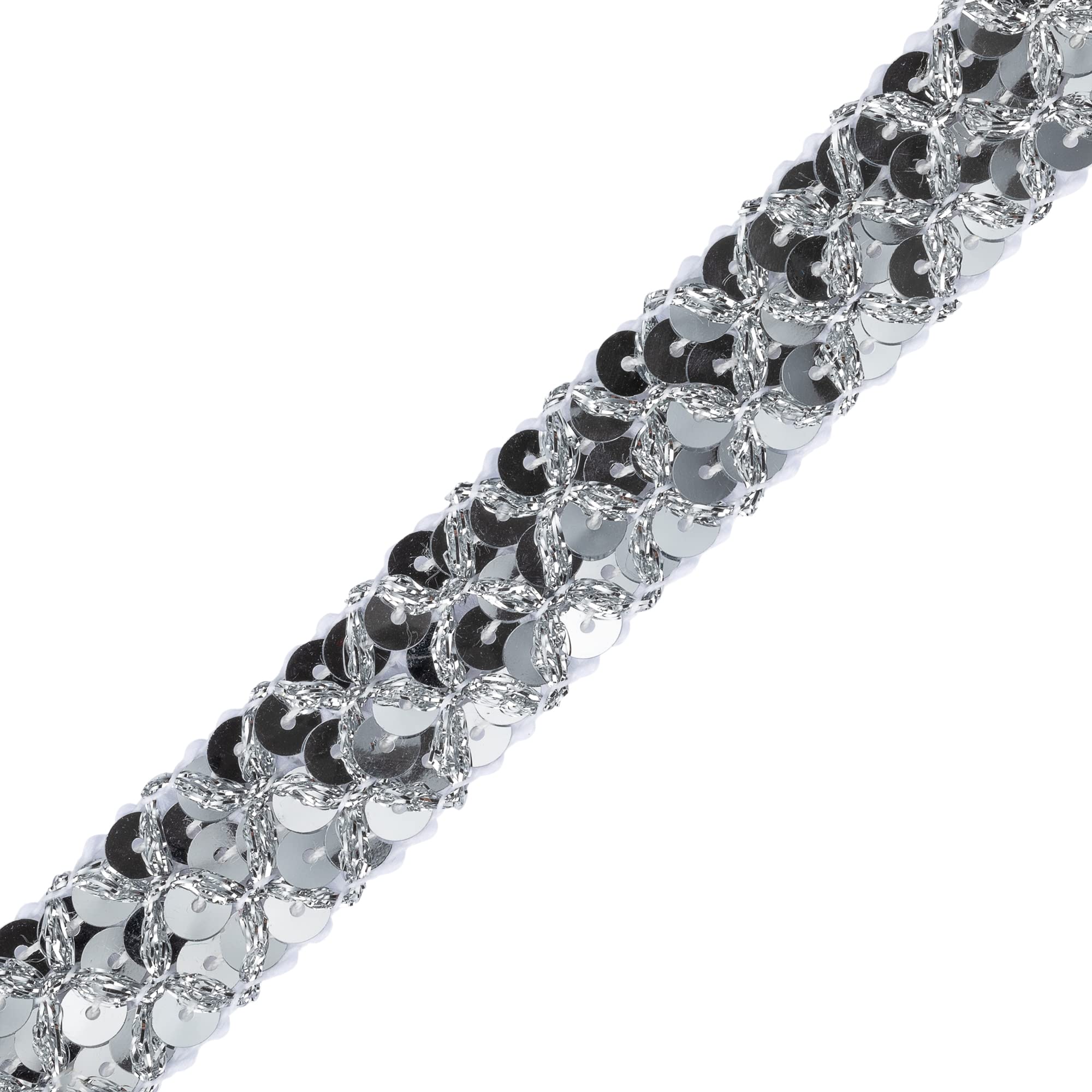 Non Stretch Sequin Trim: 3 Row Ribbon for Crafting, Sewing & Dressmaking - 20mm Fabric Trim, Rhinestone Ribbon, Versatile for DIY Projects (Silver, 5m)