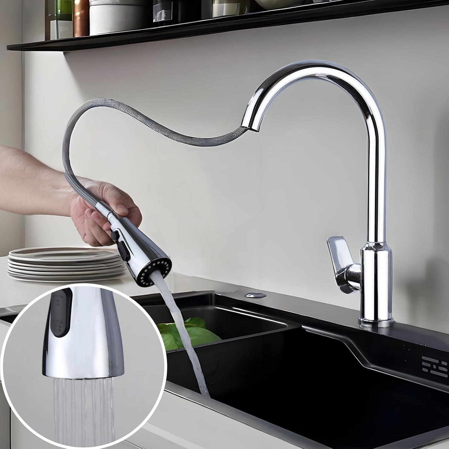 Kitchen Faucet Wand Compatible with Moen 191004, Pull Down Spray Head Replacement 2 Modes, Stainsteel