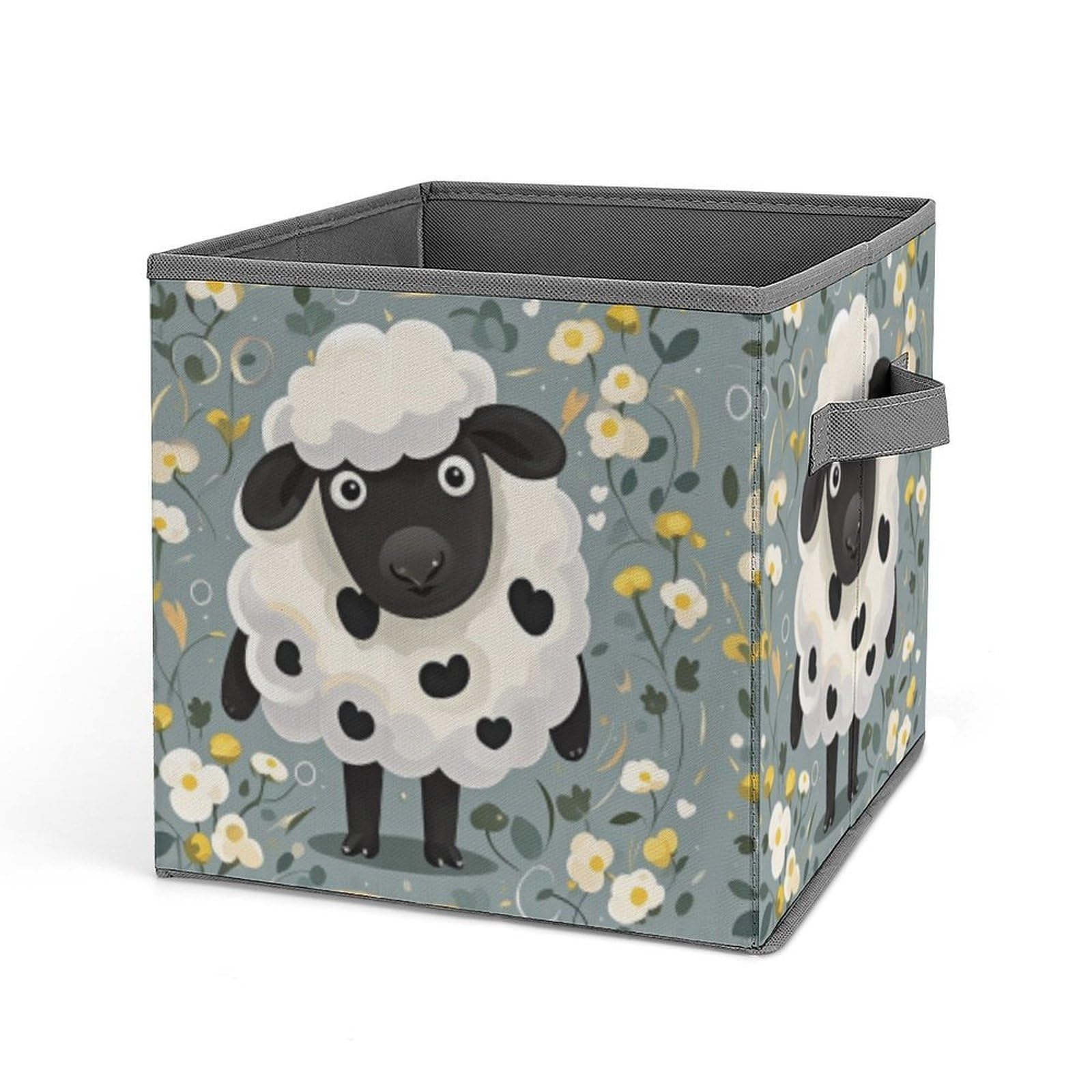 DWVTSLH Cartoon Black White Sheep Cube Storage Bins with Handle, Foldable Storage Cubes, 11 Inch Large Storage Baskets, Washable Fabric Closet Organizer for Shelves, Decorative Clothes Storage Boxes