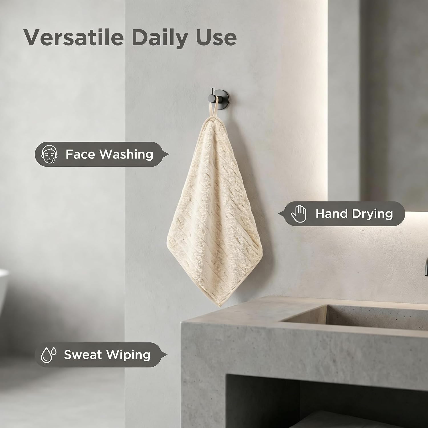3 Pack Microfiber Hand Towels for Bathroom with Hanging Loops Quick Dry Small Towel Set for Bathroom Kitchen 14 x29.6inch(Beige)