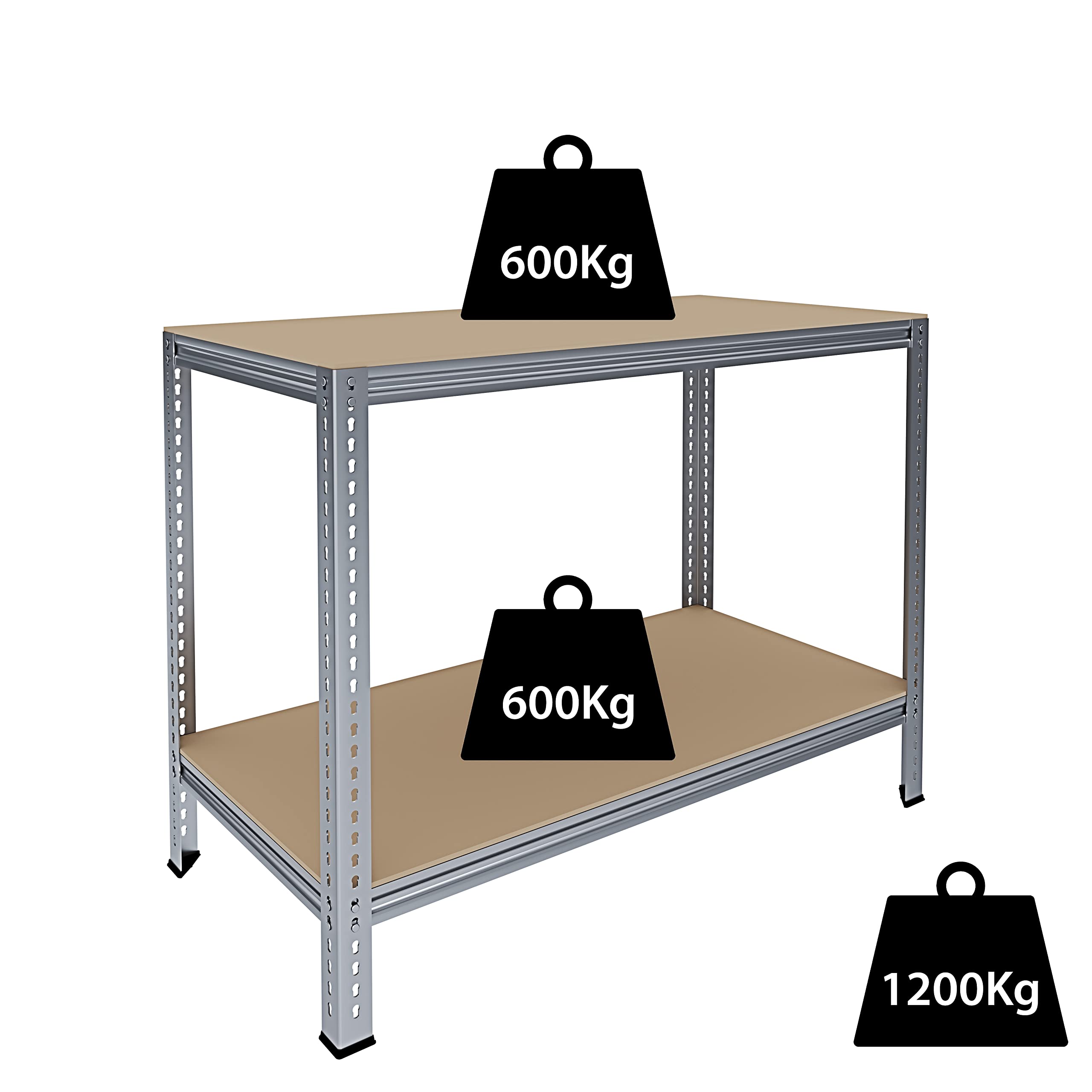 Banco Tavolo Da Lavoro Senza Bulloni In Acciaio Metallo e MDF Portata Fino a 1200 Kg Con 2 Ripiani Regolabili Ideale Per Garage Officina Cantina Capannone Magazzino Design Modulare 96 x 120 x 60 cm