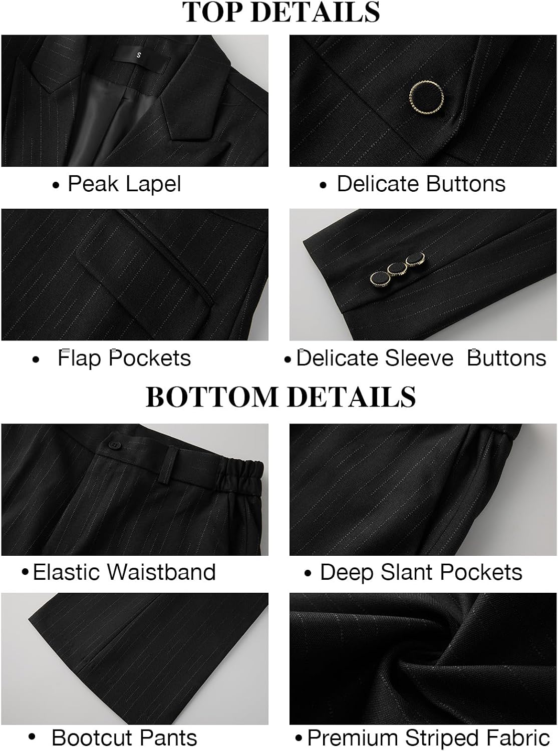 Women's 2 Piece Business Suit Set Pinstripe Blazer Jacket & Bootcut Pants Dressy Office Work Formal Casual Outfits
