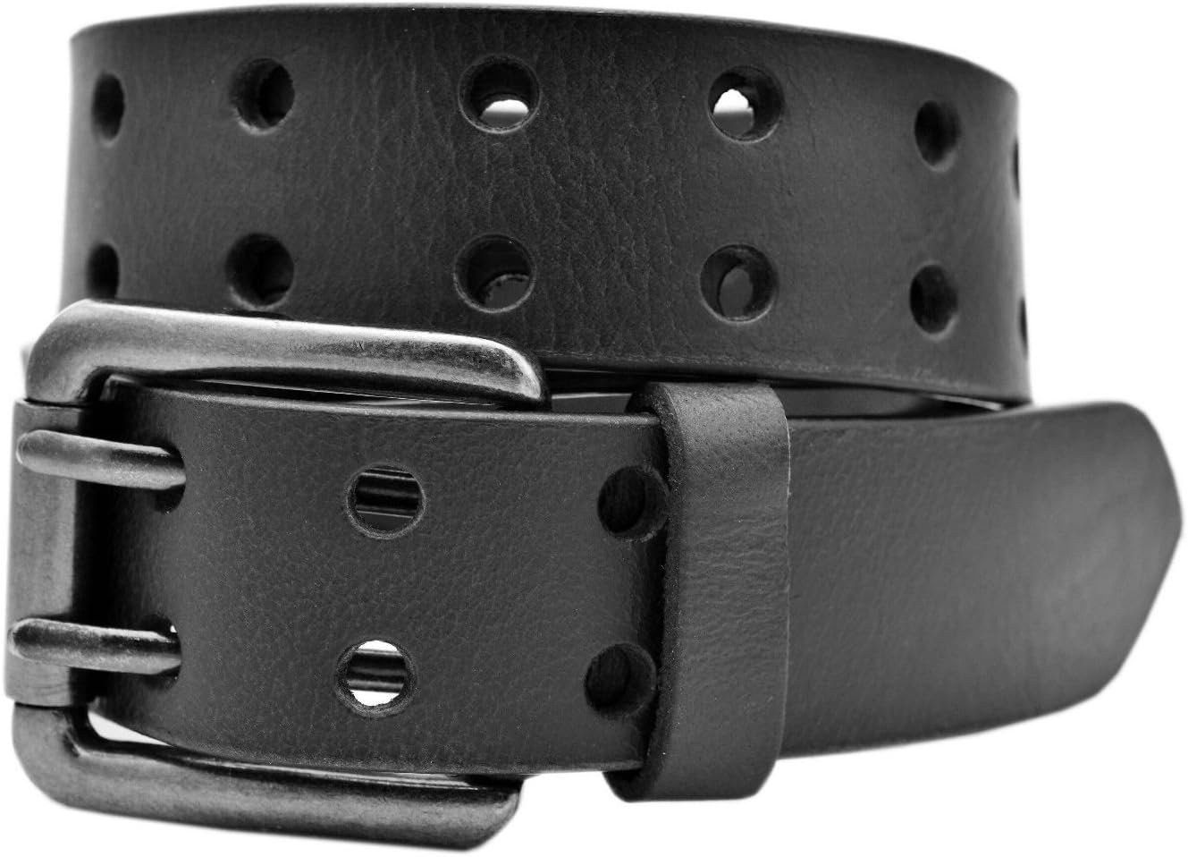 Full Grain Buffalo Leather 2-Hole Jeans Belt - Black