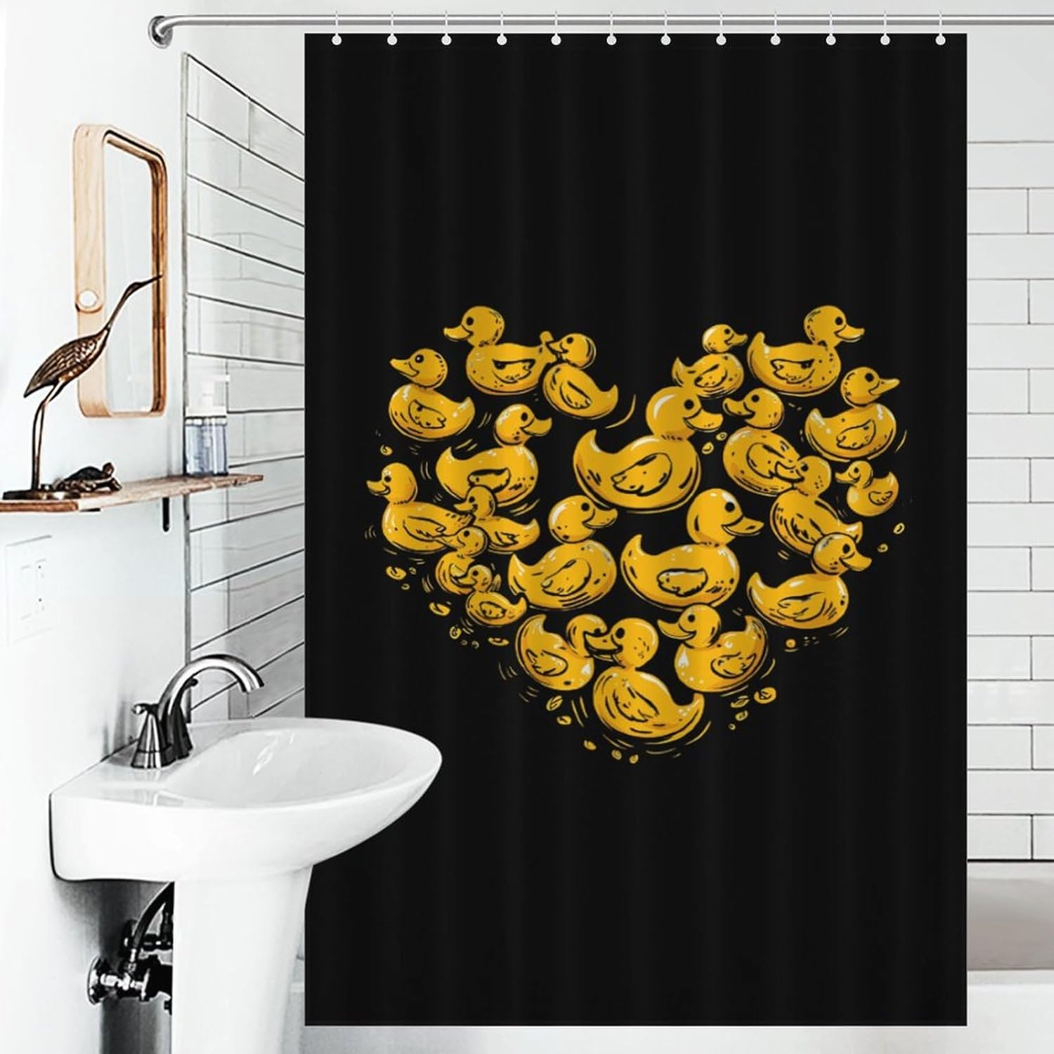 Duck Heart Symbol Love Funny Shower Curtains Washable Bath Curtain Liner with Hooks for Bathroom Bath Tubs 48x72Inch（122x183cm）