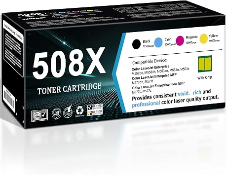 Juneboy 508X Toner Cartridges 4 Pack high Yield Replacement for HP 508A 508X Toner Compatible for Color Enterprise M552, M553; Color Enterprise MFP M577 Series 1Black, 1Cyan, 1Magenta, 1Yellow