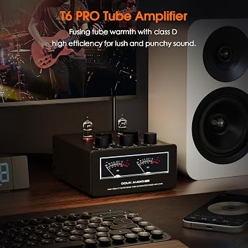 Douk Audio Bluetooth Tube Amp: 300W x2 TPA3255 2 Channel Stereo Power Amplifier Dual VU Meters & Super Bass for Home Theater & Hi-Fi Systems (T6 PRO)
