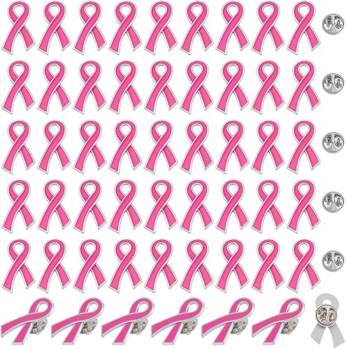 INTERWARM 100Pcs Pink Ribbon Pins, Breast Cancer Awareness Brooch Lapel Pin Bulk