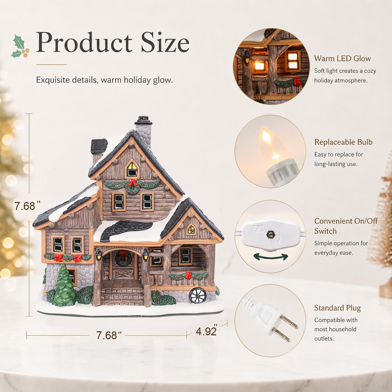 Ceramic Christmas Village Houses,Light Up Cabin Christmas House for Indoor