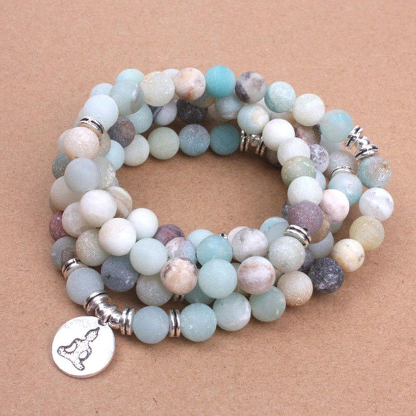 Modisches Damen-Armband, mattierte Perlen mit OM-Buddha-Anhänger, Yoga-Halskette