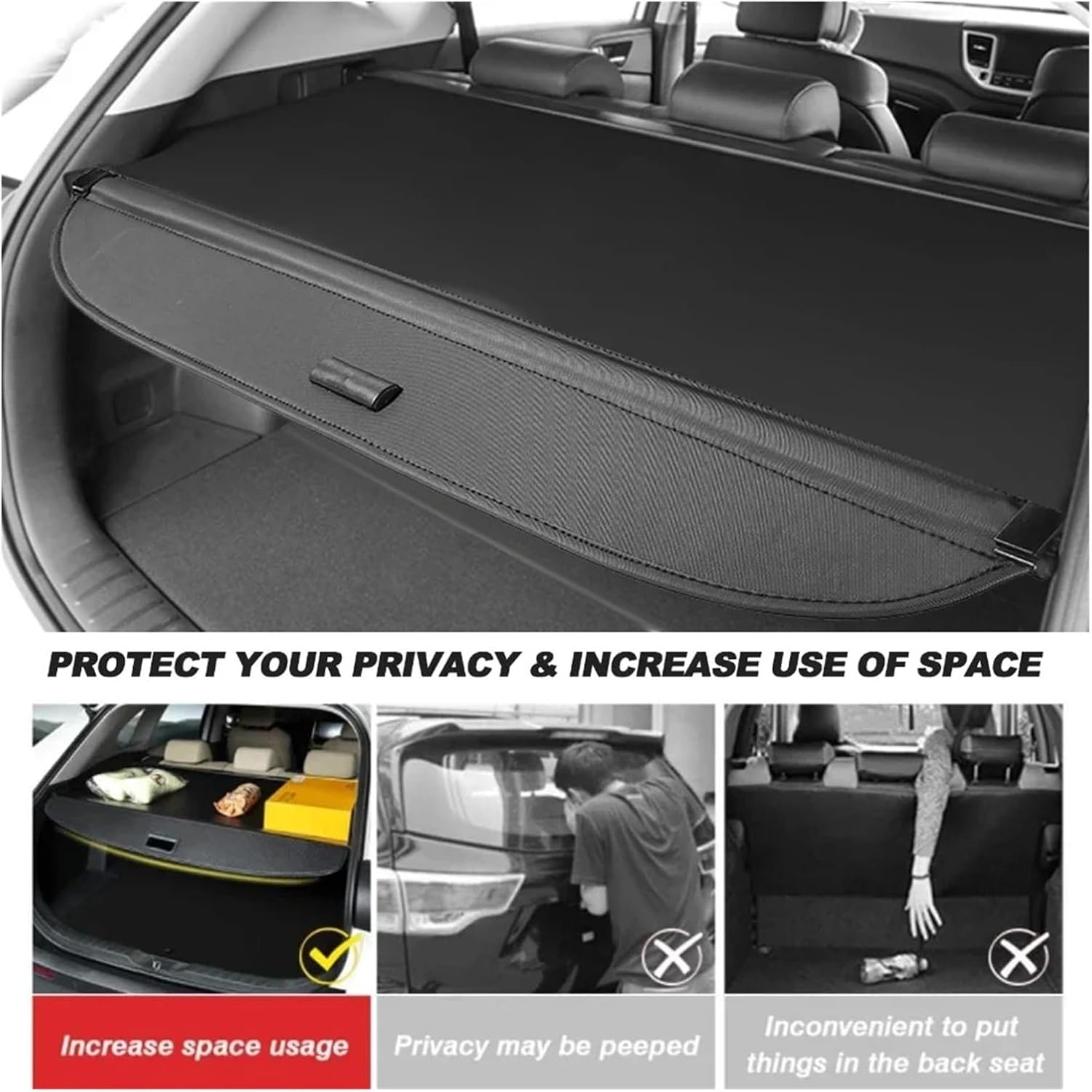 Rear Trunk Cargo Cover Compatible with Toyota RAV4 2006-2012 Retractable Curtain Rear Cargo Storage Rack Luggage Privacy Security Shield