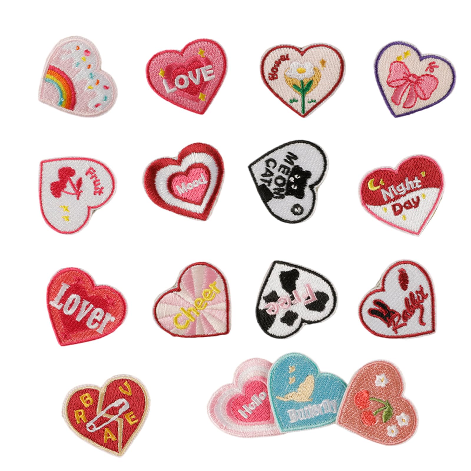 Buxuaaaa 16 Pcs Bows Sewing Patches Love Heart Applique Patches Embroidered Iron on Repair for Jeans